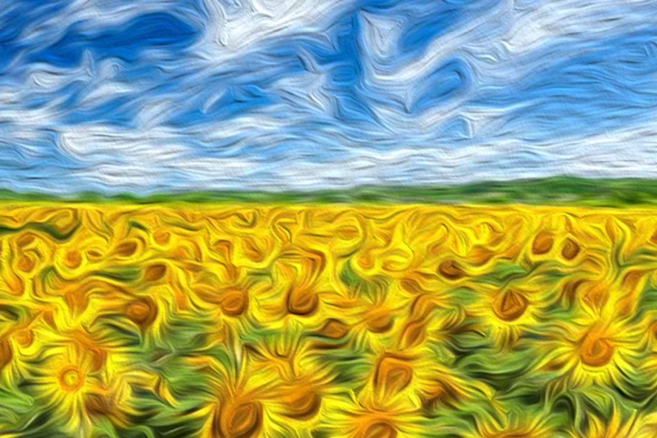 Vieno sunflower field in the style of Van Gogh